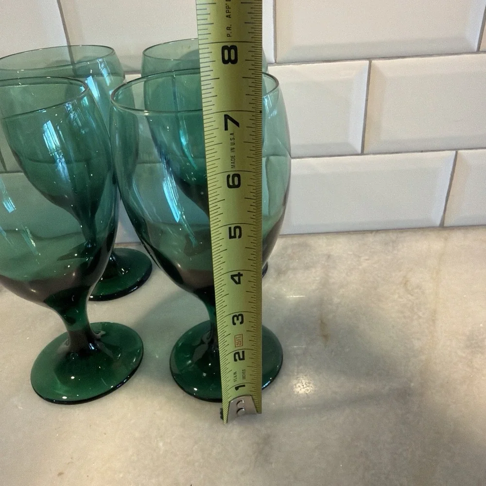 Set Of 4 Vintage LIBBEY Glass Juniper Green Wine Water Stemware GW994